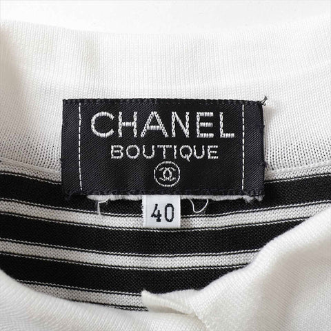 CHANEL Size:40 Border COCO Mark Cotton Short sleeve T-shirt white WS15488