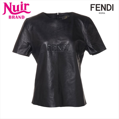 FENDI Size:44 Leather Logo Short sleeve T-shirt black WS15492
