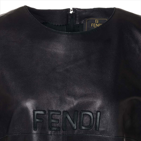 FENDI Size:44 Leather Logo Short sleeve T-shirt black WS15492