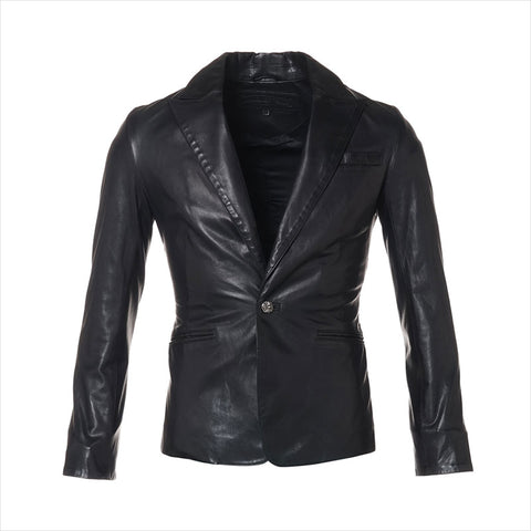 CHROME HEARTS Size: M Cross button Leather Tailored Sleeve embroidery Jacket black WS15493