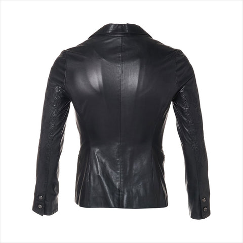 CHROME HEARTS Size: M Cross button Leather Tailored Sleeve embroidery Jacket black WS15493