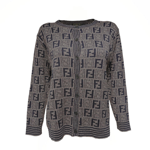 FENDI Zucca acrylic and wool knit cardigan Brown WS15500