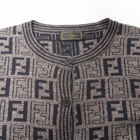 FENDI Zucca acrylic and wool knit cardigan Brown WS15500