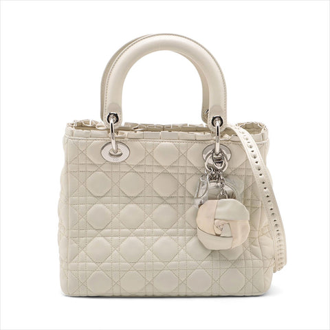 克里斯蒂安·迪奥（Christian dior Lady Dior）dior皮革荷叶边2way中型肩带白色WS15515