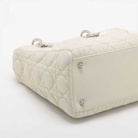 Christian Dior Lady Dior Leather Frill 2-Way Medium Shoulder Bag white WS15515