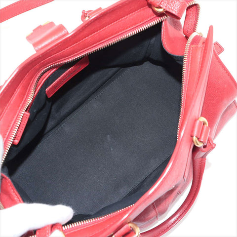 YVES SAINT LAURENT Leather Calfskin Cabas 2way Shoulder Bag Red WS15521