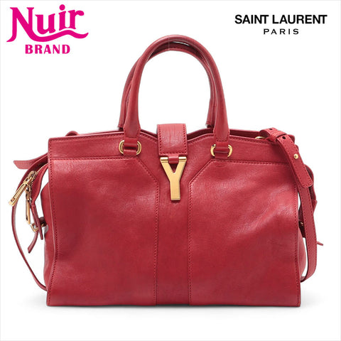 YVES SAINT LAURENT Leather Calfskin Cabas 2way Shoulder Bag Red WS15521