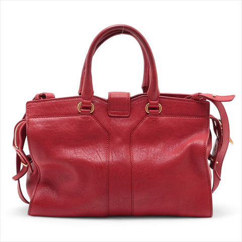 YVES SAINT LAURENT Leather Calfskin Cabas 2way Shoulder Bag Red WS15521