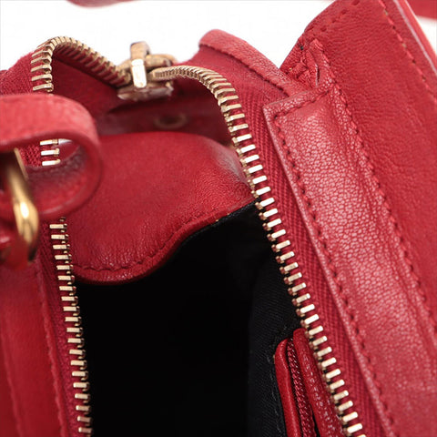 YVES SAINT LAURENT Leather Calfskin Cabas 2way Shoulder Bag Red WS15521