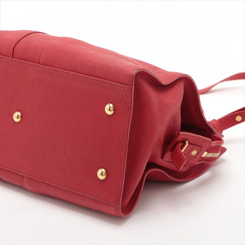 YVES SAINT LAURENT Leather Calfskin Cabas 2way Shoulder Bag Red WS15521