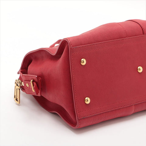 YVES SAINT LAURENT Leather Calfskin Cabas 2way Shoulder Bag Red WS15521