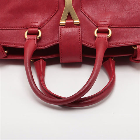 YVES SAINT LAURENT Leather Calfskin Cabas 2way Shoulder Bag Red WS15521