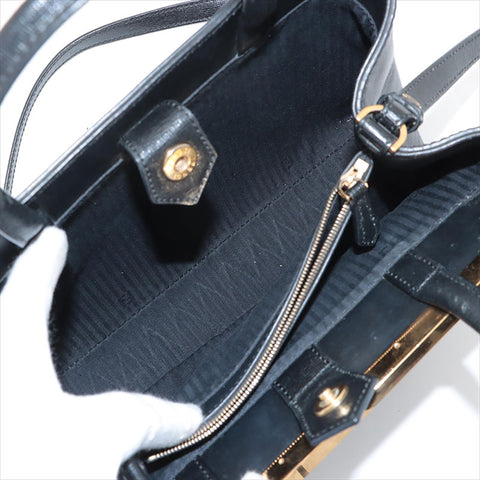FENDI Twojours 2way Leather Shoulder Bag black WS15524