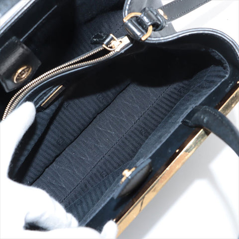 FENDI Twojours 2way Leather Shoulder Bag black WS15524