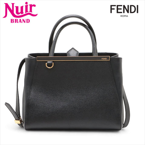 FENDI Twojours 2way Leather Shoulder Bag black WS15524