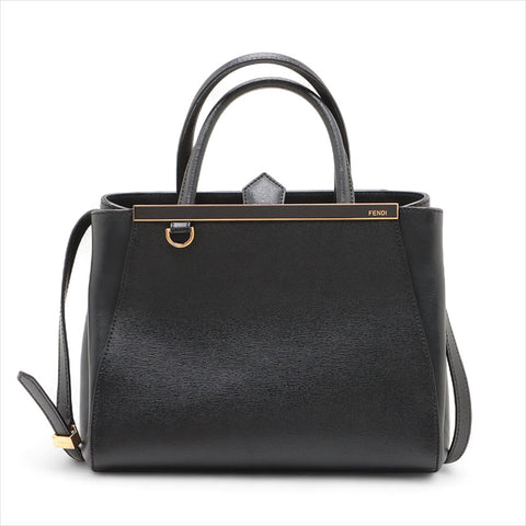 FENDI Twojours 2way Leather Shoulder Bag black WS15524