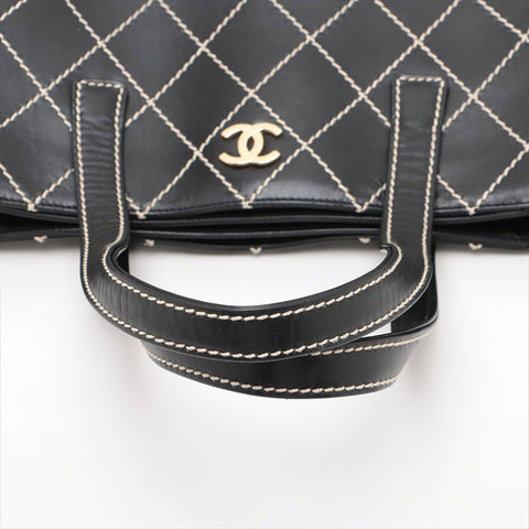 CHANEL Wild Stitch Leather No. 7 2001-2002 Shoulder Bag black WS15534