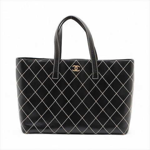 CHANEL Wild Stitch Leather No. 7 2001-2002 Shoulder Bag black WS15534