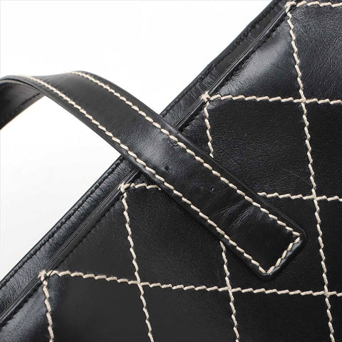 CHANEL Wild Stitch Leather No. 7 2001-2002 Shoulder Bag black WS15534