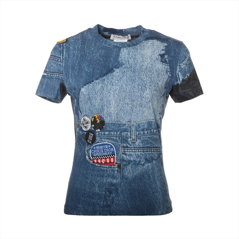 Christian Dior Size: 40 Denim Print Galliano Period Short sleeve T-shirt blue WS15544