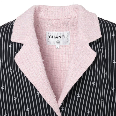 CHANEL Size: 42 2022 Stainless Steel Tweed Stripe Jacket P70675 Black x Pink Jacket black WS15555