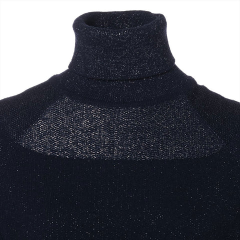 CHANEL 09A Size:38 Lame Cashmere Blend Wool Short Sleeve knit Navy WS15563