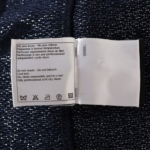CHANEL 09A Size:38 Lame Cashmere Blend Wool Short Sleeve knit Navy WS15563