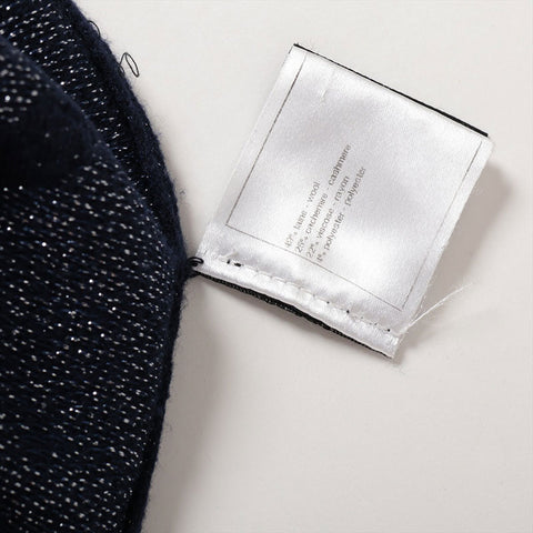 CHANEL 09A Size:38 Lame Cashmere Blend Wool Short Sleeve knit Navy WS15563