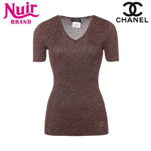 CHANEL 96A Size:34 Lamé Short Sleeve Rayon Short sleeve T-shirt Brown WS15565