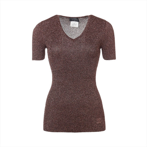 CHANEL 96A Size:34 Lamé Short Sleeve Rayon Short sleeve T-shirt Brown WS15565