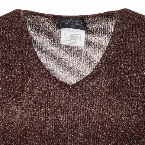 CHANEL 96A Size:34 Lamé Short Sleeve Rayon Short sleeve T-shirt Brown WS15565
