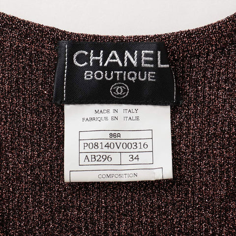 CHANEL 96A Size:34 Lamé Short Sleeve Rayon Short sleeve T-shirt Brown WS15565