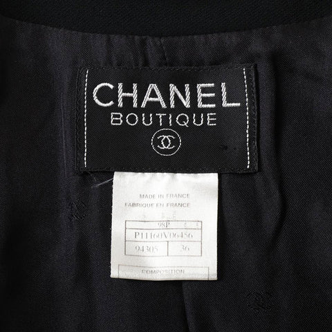 CHANEL Size:36 98P 1998 Wool No-collar Chain suit black WS15566