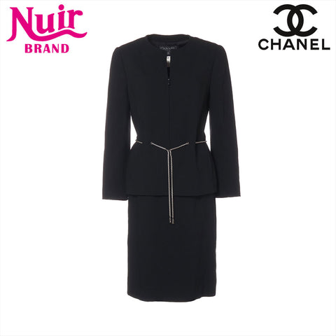 CHANEL Size:36 98P 1998 Wool No-collar Chain suit black WS15566
