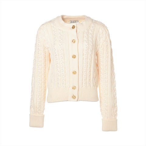 CHANEL Size: 36 Wool knit pearl cable knit cardigan Ivory WS15567