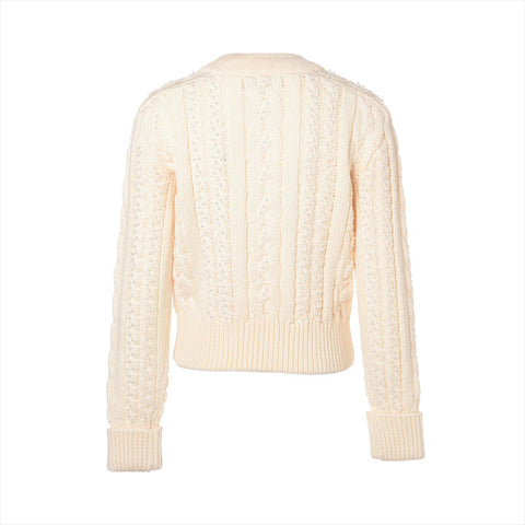 シャネル CHANEL Size:36 ウール ニット パール ケーブル ニット カーディガン アイボリー WS15567