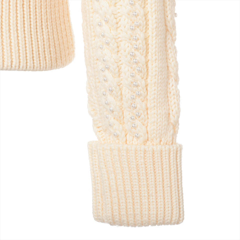 CHANEL Size: 36 Wool knit pearl cable knit cardigan Ivory WS15567