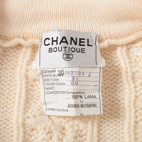 CHANEL Size: 36 Wool knit pearl cable knit cardigan Ivory WS15567