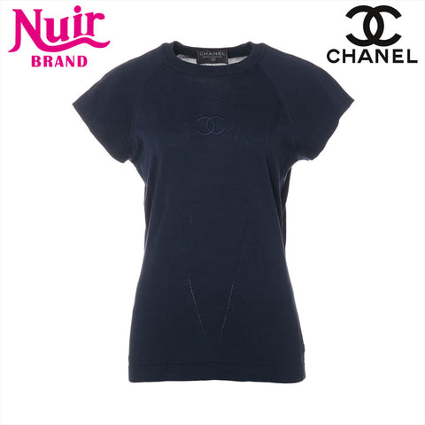 CHANEL Size: 38 Cotton Knit Short Sleeve COCO Mark knit Navy WS15570