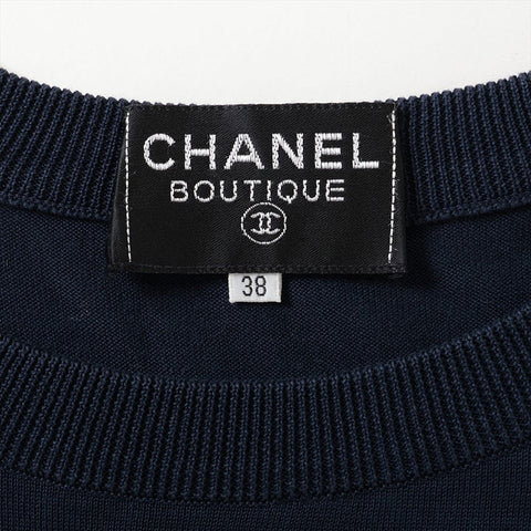 CHANEL Size: 38 Cotton Knit Short Sleeve COCO Mark knit Navy WS15570