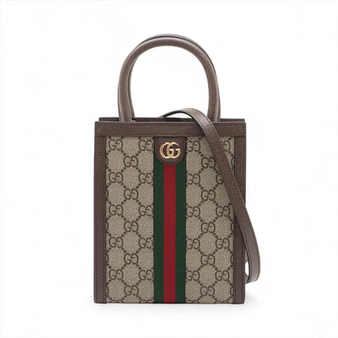 GUCCI 2-way Mini Tote Ophidia Handbag Brown WS15576