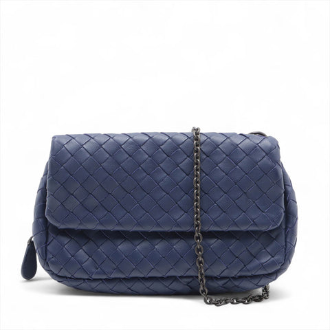 ボッテガヴェネタ BOTTEGAVENETA ナッパレザー フラップ イントレチャート オリンピア ショルダーバッグ ブルー WS15580