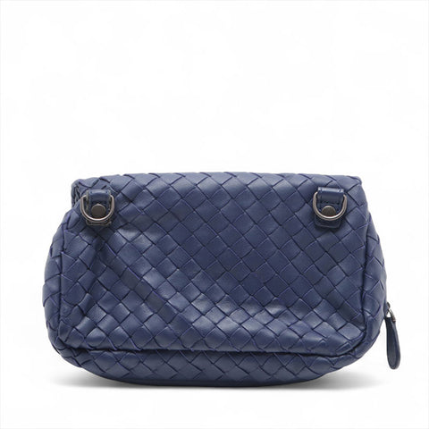 ボッテガヴェネタ BOTTEGAVENETA ナッパレザー フラップ イントレチャート オリンピア ショルダーバッグ ブルー WS15580
