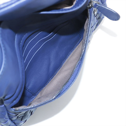 ボッテガヴェネタ BOTTEGAVENETA ナッパレザー フラップ イントレチャート オリンピア ショルダーバッグ ブルー WS15580
