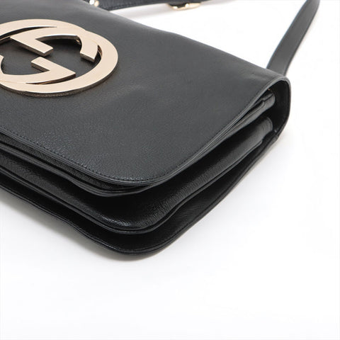 GUCCI interlocking leather Shoulder Bag black WS15589