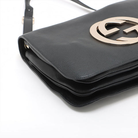 GUCCI interlocking leather Shoulder Bag black WS15589