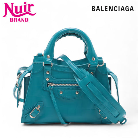 Balenciaga Mini City浮雕皮革经典NEO手提包蓝色WS15591