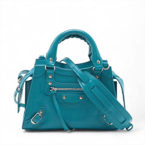 Balenciaga Mini City浮雕皮革经典NEO手提包蓝色WS15591