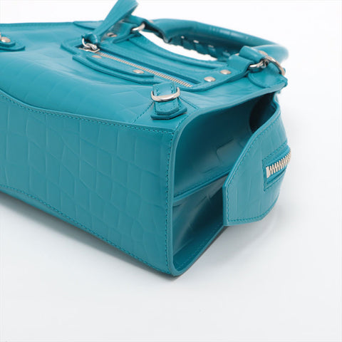 Balenciaga Mini City浮雕皮革经典NEO手提包蓝色WS15591