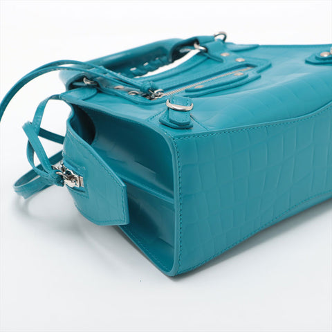 Balenciaga Mini City浮雕皮革经典NEO手提包蓝色WS15591